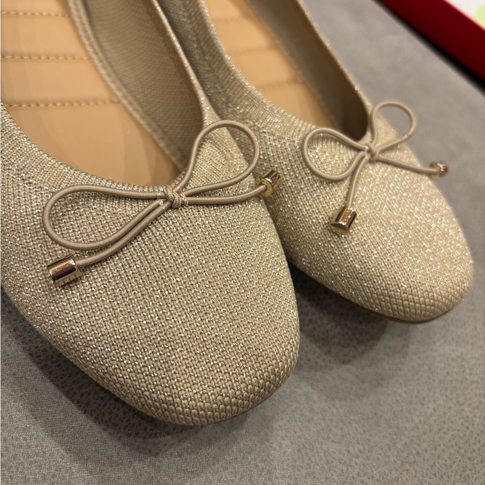 Kelly & Katie Gold-Tone Beige Ballet Flats with Bow Accent - Picture 2 of 5